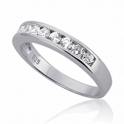 Sterling Silver 4mm Channel Set Round CZ Wedding Band Engagement Ring, Rhodium Plated -Size: 8