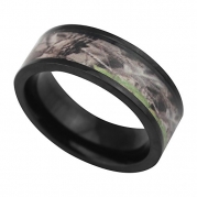 Light Weight Black Plated Flat Titanium Bands with Desert and Green Camouflage Inlay (8mm) (7.5)