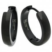 Stainless Steel Curved Face Round Hoop Earrings Polish Black 20mm