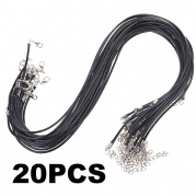 Cosmos ® 20 Pcs Black Color Imitation Leather Braided Cord Necklaces with Extension Chain and Silver Lobster Claw Clasp For Jewelry Making