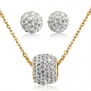 Jstyle Stainless Steel Cubic Zirconia Necklace for Women Ball Stud Earrings Jewelry Set Elegant Gold-tone