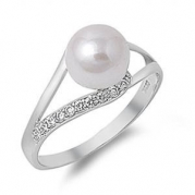 Fresh Water Pearl & Cubic Zirconia .925 Sterling Silver Ring Size 3