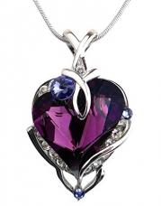 Amethyst Big Heart Pendant Necklace with Brilliant Swarovski Elements Crystal Set in Platinum....