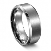 King Will 8mm Tungsten Carbide Ring Matte Polished Finish Beveled Edge Mens Wedding Engagement Band (6.5)