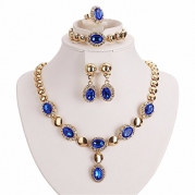 Moochi Gold Plated Blue Zircon Stones Embedded Brass Necklace Earrings Jewelry Set