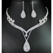 Crystal Rhinestone Tear Drop Earrings Necklace Wedding Prom Bridal Jewelry Set