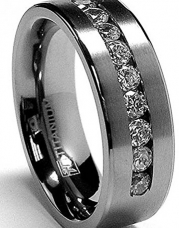 8 MM Men's Titanium ring wedding band with 9 large Channel Set CZ size 7