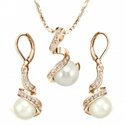 [Pearl Series] Yoursfs Gorgeous Austrian Crystal Bridal Leverback White Pearl Earrings and Necklace Set