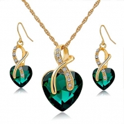 Jewelry Necklace and Earrings Set - YiaMia(TM) Necklace Earrings Set Luxury Gold Plated Clear Crystal Heart Jewelry Set for Women Girls Engagement Jewelry Set Birthday Gifts (Green Heart Shape)