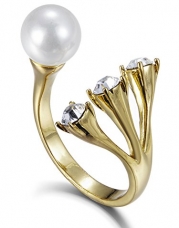 Fappac 18k Gold Plated Simulated Pearl and Crystals Open Statement Ring, Created with crystals from Swarovski, Size 6 (Adjustable)