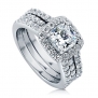 BERRICLE Sterling Silver 2.12 ct.tw Cushion Cubic Zirconia CZ Halo Engagement Wedding Ring Set