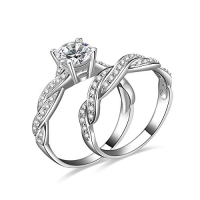 1.5ct Infinity Wedding Band Anniversary Engagement Ring Bridal Set 925 Sterling Silver Cubic Zirconia Size 4.5