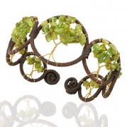 Chuvora Handmade Tree of Life Bracelet Woven With Peridot Beads, Brass Trunk, Cotton Waxed Thread