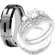 4 pcs His & Hers, STAINLESS STEEL & TITANIUM Matching Engagement Wedding Rings Set. AVAILABLE SIZES men's 7,8,9,10,11,12; women's set: 5,6,7,8,9,10. EMAIL US SIZES THAT YOU NEED