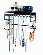 Black 10 Wall Mount Jewelry & Accessory Storage Rack Organizer Shelf for Earrings, Bracelets, Necklaces, & Hair Accessories