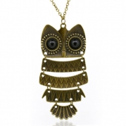 Women's Vintage Bronze Owl Pendant Long Chain Necklace