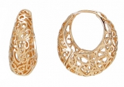 18k Rose Gold Plated Ornate Heart Filigree Round Hoop Earrings