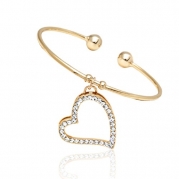 Yellow Gold Plated Open Bangle Bracelet with White Crystal heart Shape Pendant