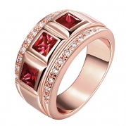 [Eternity Love] Women's Pretty 18K Rose Gold Plated Princess Cut Imitation Ruby CZ Crystal Wedding Engagement Band Rings Best Promise Rings for Her TIVANI Anniversary Collection Jewelry Rings