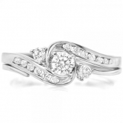 0.50 Carat (ctw) 10k White Gold Round Diamond Ladies Swirl Bridal Engagement Ring Matching Band Set 1/2 CT (Size 5)