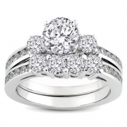 1.15 Carat (ctw) 14k White Gold Round Diamond Ladies Bridal Ring Engagement Matching Band Set with Matching Wedding Band