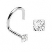 14KT White Gold Nose Screw Ring 2mm Clear Diamond Square CZ 20G FREE Nose Ring Backing