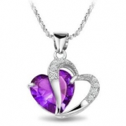 Rhodium Plated 925 Sterling Silver Diamond Accent Amethyst Heart Shape Pendant Necklace Including 925 Sterling Silver Rolo Chain '18 Inch