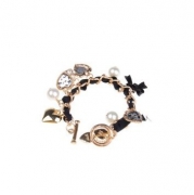 niceEshop(TM) New Fashion Leopard Grain Peach Heart Bracelet-Black&Golden