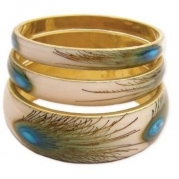 ZAD Set of 3 Peacock Feather Print Bangles