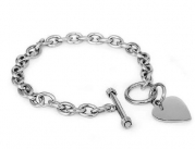 Designer Inspired Stainless Steel Heart Toggle Tag Bracelet Engravable 7.25L