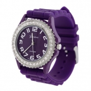 Purple Silicone Gel Ceramic Style Band Crystal Bezel Women's Watch