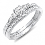 0.45 Carat (ctw) 14k White Gold Round Diamond Ladies 5 Stone Bridal Engagement Ring Matching Band Set 1/2 CT (Size 5)