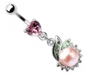 Body Accentz™ Belly Button Ring Navel Heart Pearl Body Jewelry Dangle 14 Gauge HO254