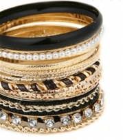 Fashion Imitation Black Gold Multi Line Bangles / Bracelet