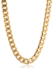 Men's 10mm Gold Ion Plated Stainless Steel Curb Chain Necklace, 22
