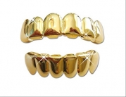 Hip Hop 14K Gold Plated Removeable Mouth Grillz Set (Top & Bottom) Player Style