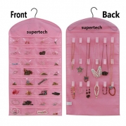 Supertech 32 pockets& 18 hook-and-loop tabs Hanging Jewelry Organizer Dual Sides Space-saving Household Accessory Holder Storage Bag (Mode B Pink)