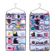 Supertech Hanging Closet Organizer With Metal Hanger Dual-sided 42 transparent Pockets for Underwear,Bra, Gloves, Socks, Ties Storage (Mode D 42 Pockets White)