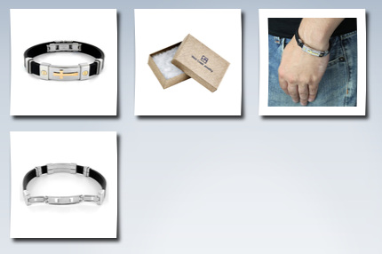 West Coast Jewelry stainless steel and black rubber bracelet with gold plated cross