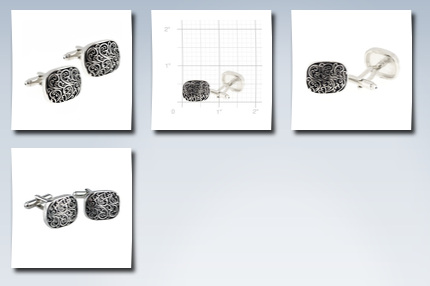 Fantasyard black and sliver engraved vine design cufflinks