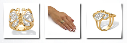 Toscana palmbeach jewelry 18k yellow gold-plated two-tone filigree butterfly ring