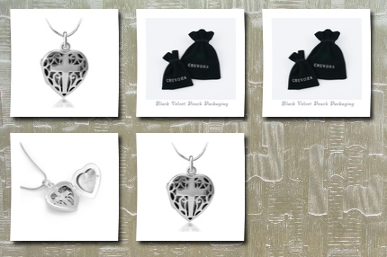 Chuvora oxidized 925 sterling silver open filigree christian cross heart shaped locket necklace 18''